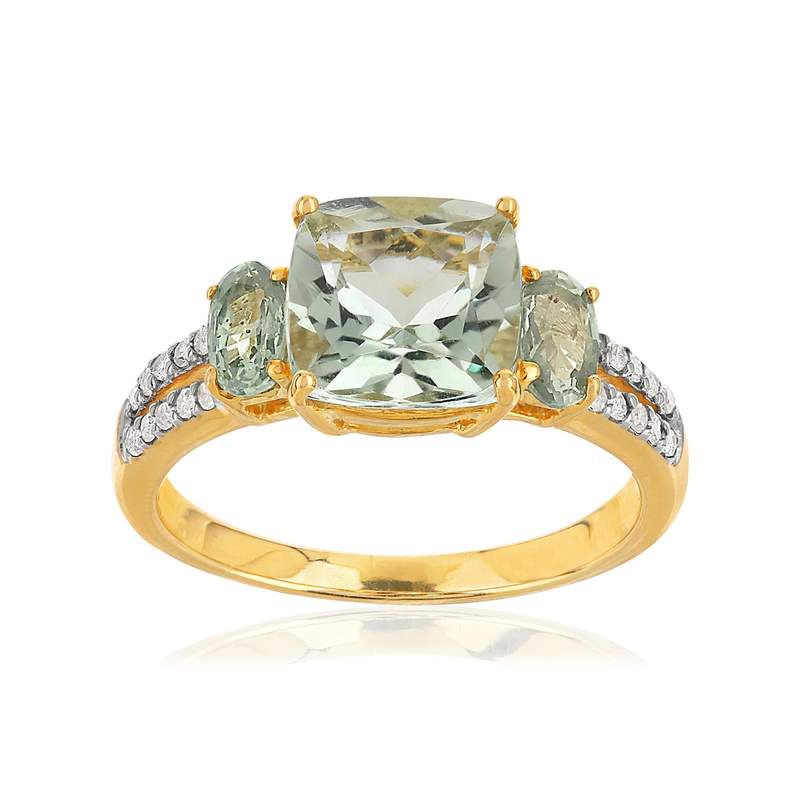 Bague or 375 quartz carré, saphirs ovales et diamants - vue 1