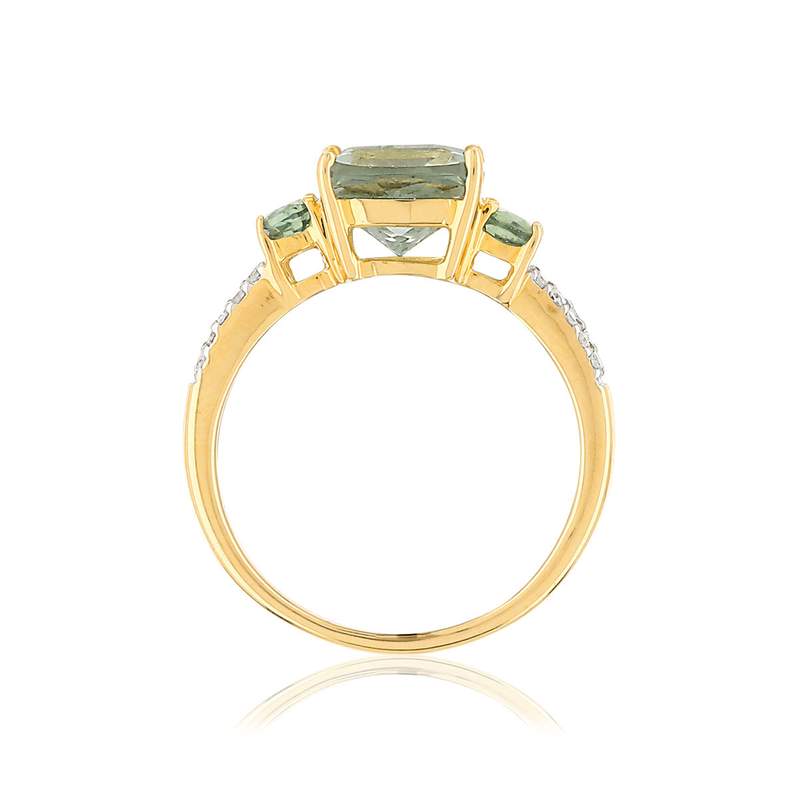 Bague or 375 quartz carré, saphirs ovales et diamants - vue 2