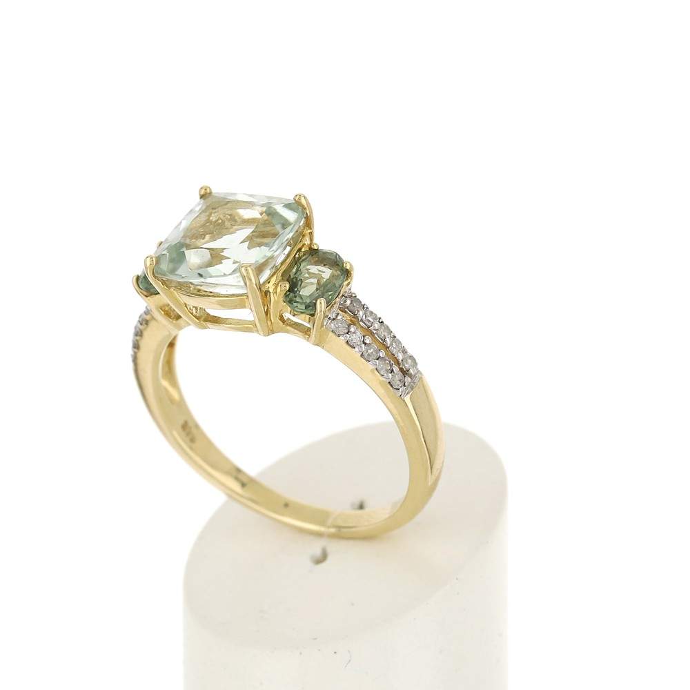 Bague or 375 quartz carré, saphirs ovales et diamants - vue 3