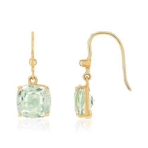 Boucles d'oreilles or 375 pendants quartz verts carrés