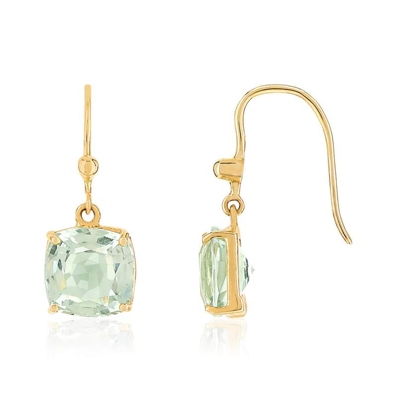 Boucles d'oreilles or 375 pendants quartz verts carrés - vue 1
