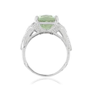 375 white gold ring with green quartz and diamonds