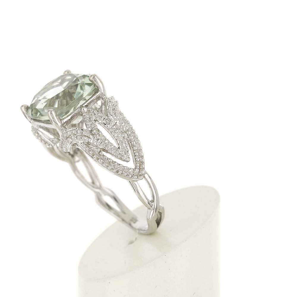 Bague or 375 blanc quartz vert et diamants - vue 5