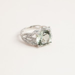 Bague or 375 blanc quartz vert et diamants - vue D3