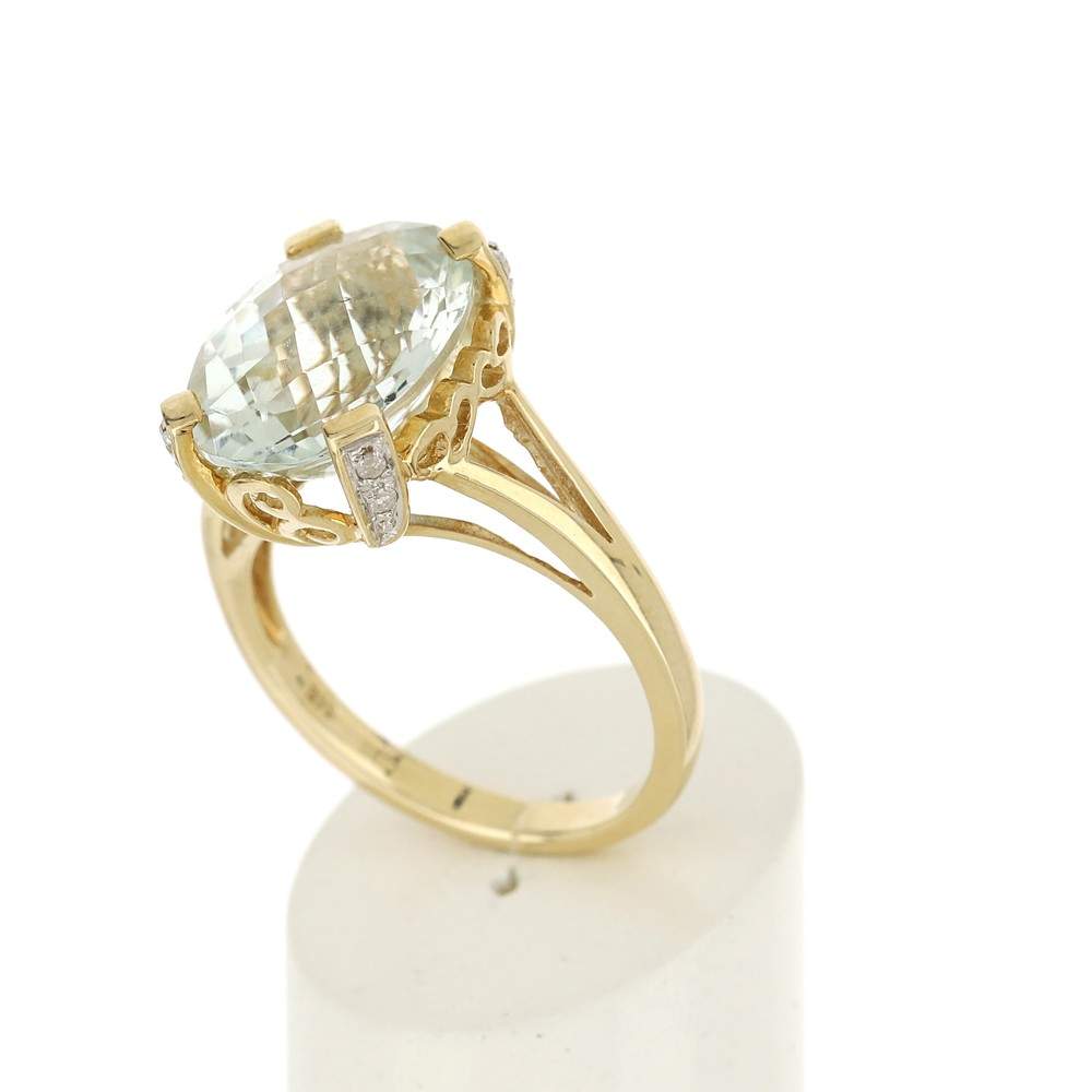 Bague or jaune 375 quartz ovale et diamants - vue 3