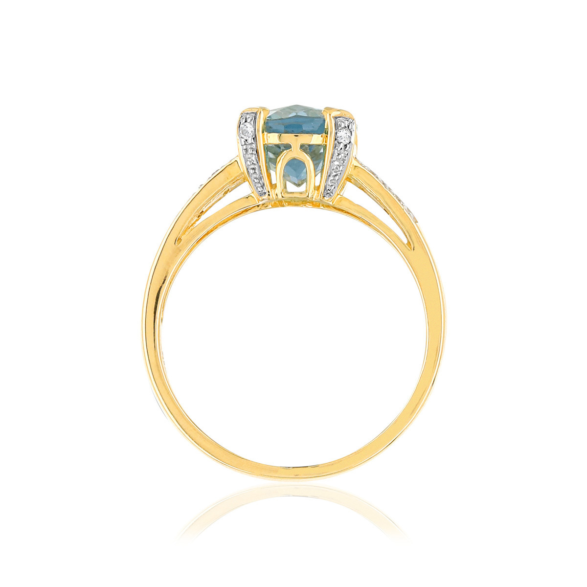 Bague or 375 2 tons topaze bleue traitée ovale et diamants - vue 2