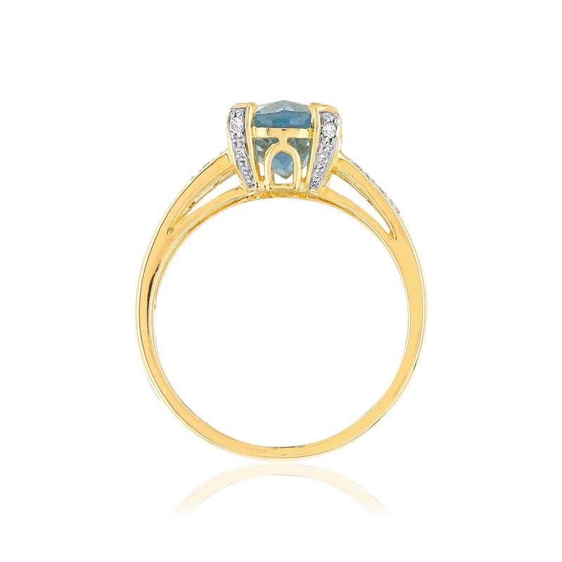 Bague or 375 2 tons topaze bleue traitée ovale et diamants - vue 2