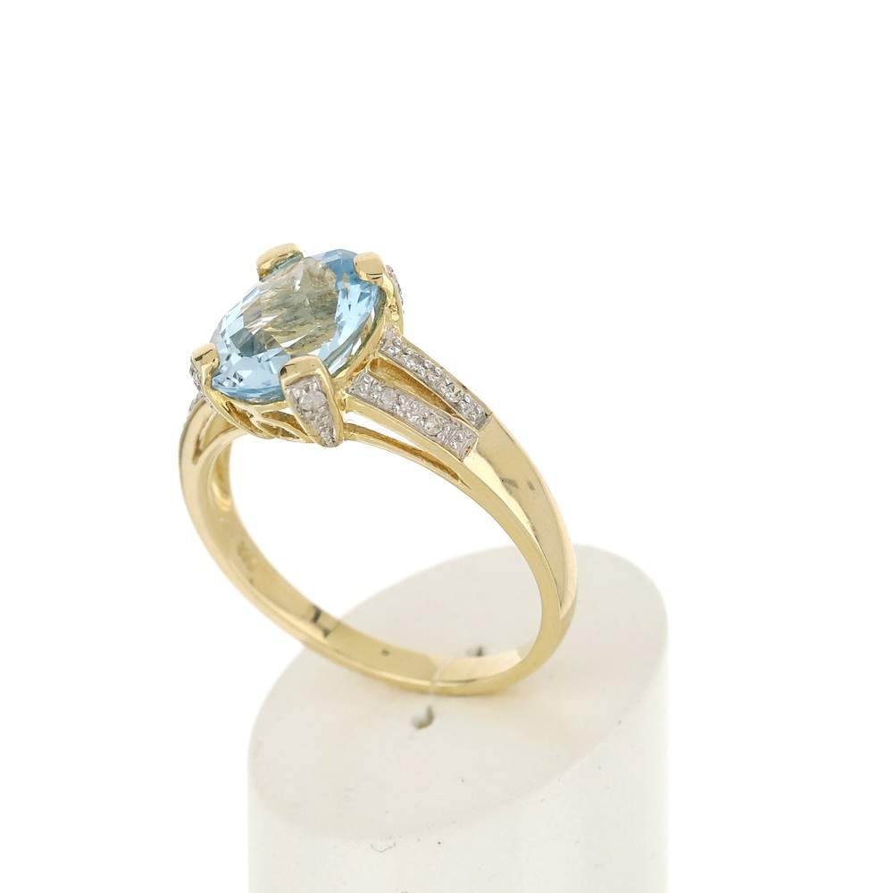 Bague or 375 2 tons topaze bleue traitée ovale et diamants - vue 3