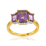 Bague or 375 améthystes diamants - vue 1