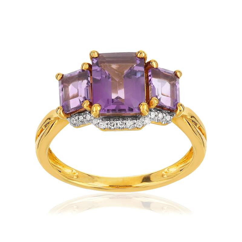 Bague or 375 améthystes diamants - vue 1