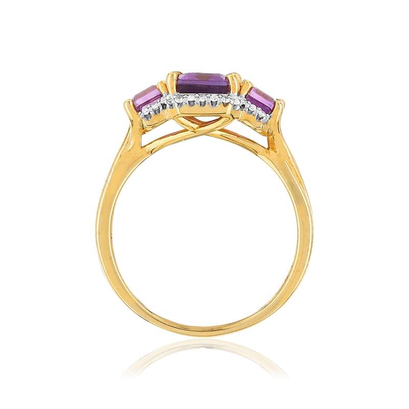 Bague or 375 améthystes diamants - vue 2
