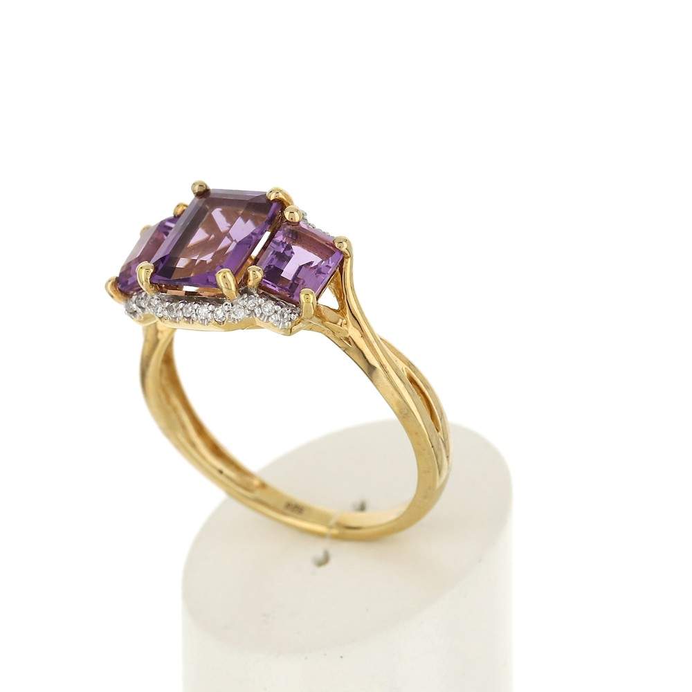 Bague or 375 améthystes diamants - vue 3
