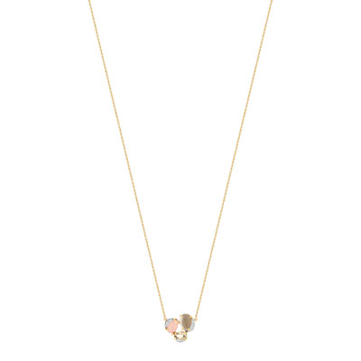 Collier or 375 2 tons quartz, pierre de lune, topaze rose traitée zirconias - vue 1
