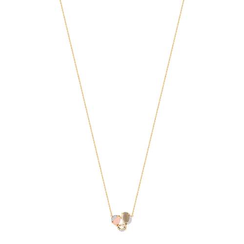 Collier or 375 2 tons quartz, pierre de lune, topaze rose traitée zirconias