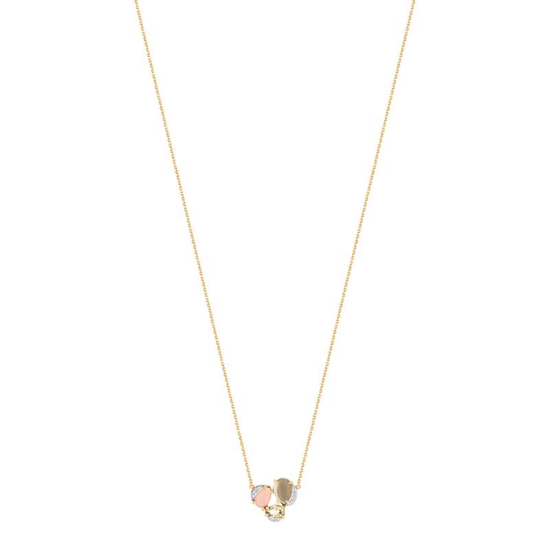 Collier or 375 2 tons quartz, pierre de lune, topaze rose traitée zirconias - vue 1