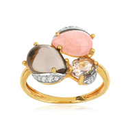 Bague or 375 2t quartz, p. lune, topaze, zirconias