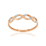 Bague or 375 rose 2 tons torsadée diamants - vue 1