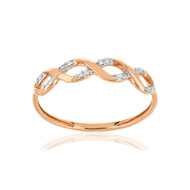 Bague or 375 rose 2 tons torsadée diamants