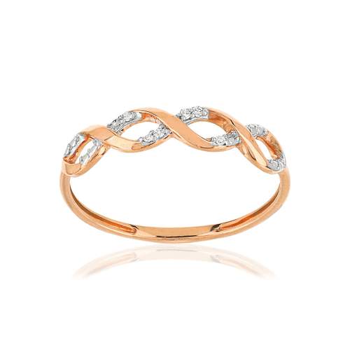Bague or 375 rose 2 tons torsadée diamants