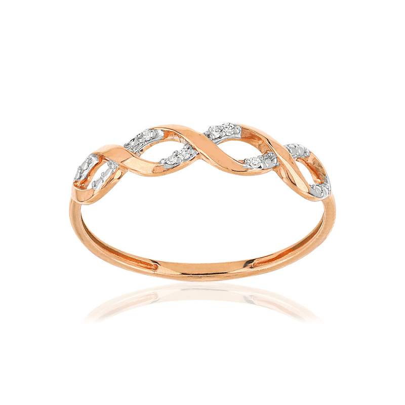 Bague or 375 rose 2 tons torsadée diamants - vue 1