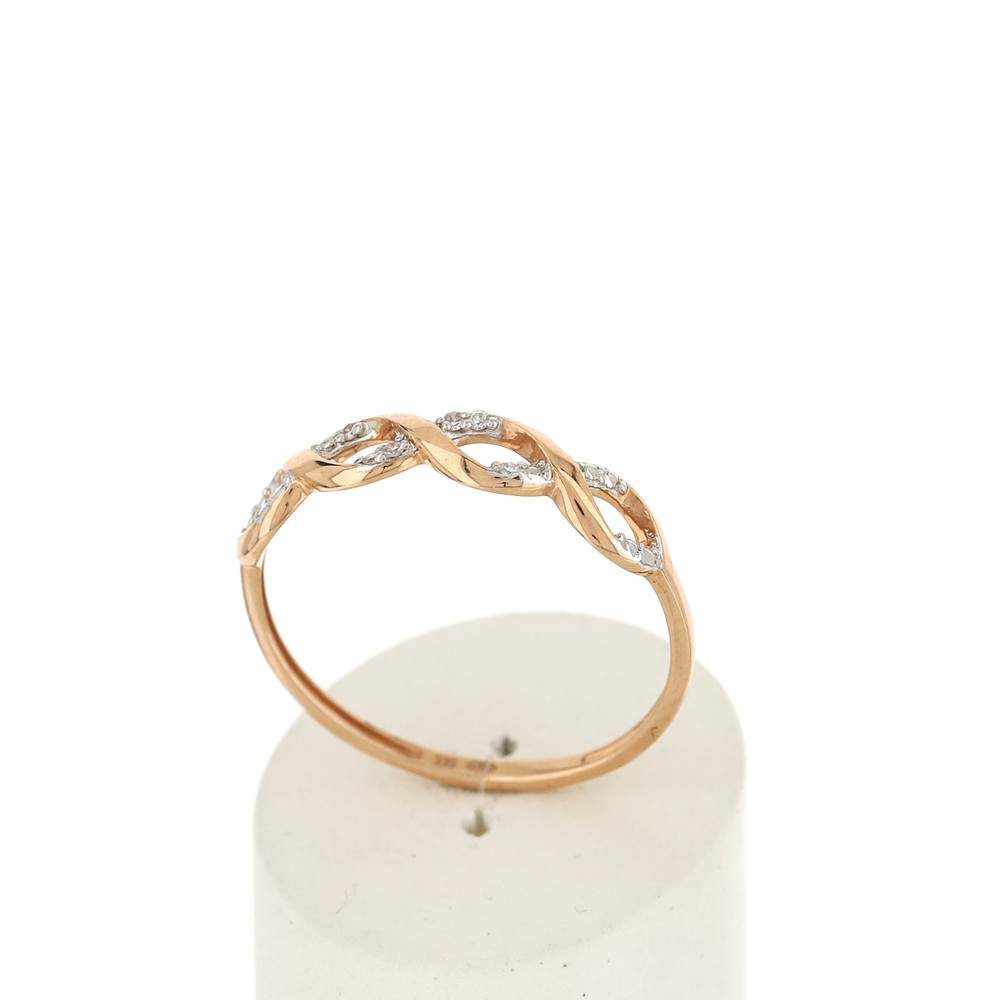 Bague or 375 rose 2 tons torsadée diamants - vue 2
