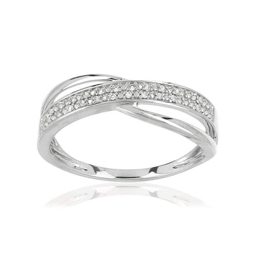Bague or 375 blanc anneaux entrelacés diamants