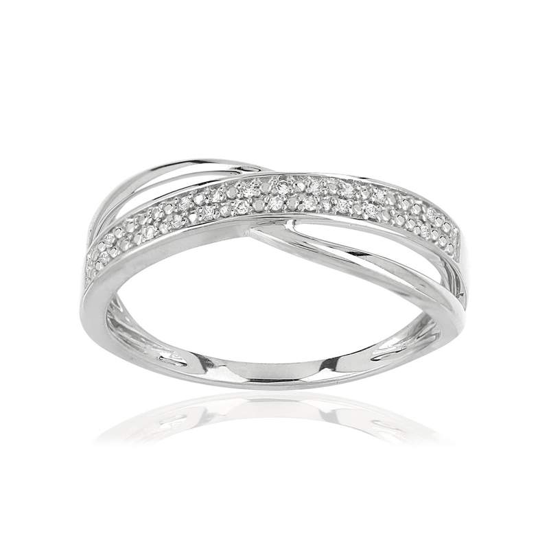 Bague or 375 blanc anneaux entrelacés diamants - vue 1