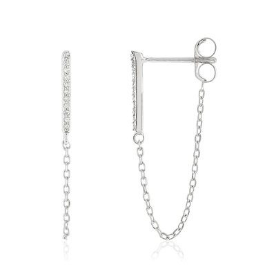 Boucles d'oreilles or blanc 375  pendants diamants - vue 1