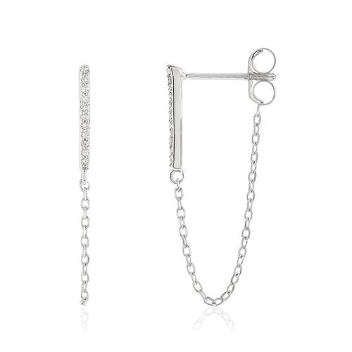Boucles d'oreilles or blanc 375  pendants diamants