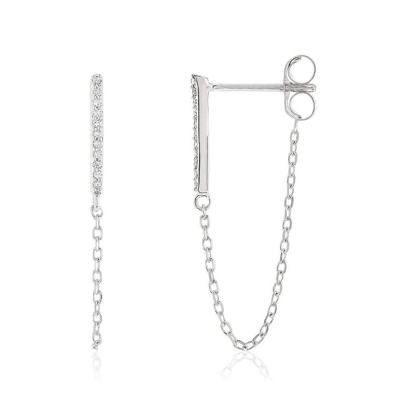 Boucles d'oreilles or blanc 375  pendants diamants - vue 1