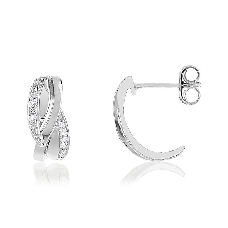 Boucles d'oreilles or blanc 375 diamants - vue 1