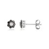 Boucles d'oreilles or blanc 375 fleurs diamants noirs traités - vue V1