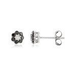 Boucles d'oreilles or blanc 375 fleurs diamants noirs traités - vue 1