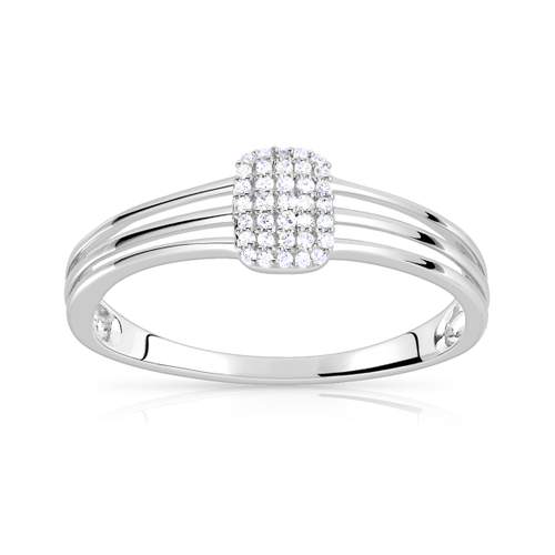 Bague or 375 blanc rectangulaire diamants