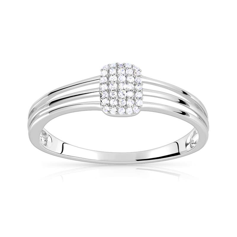 Bague or 375 blanc rectangulaire diamants - vue 1