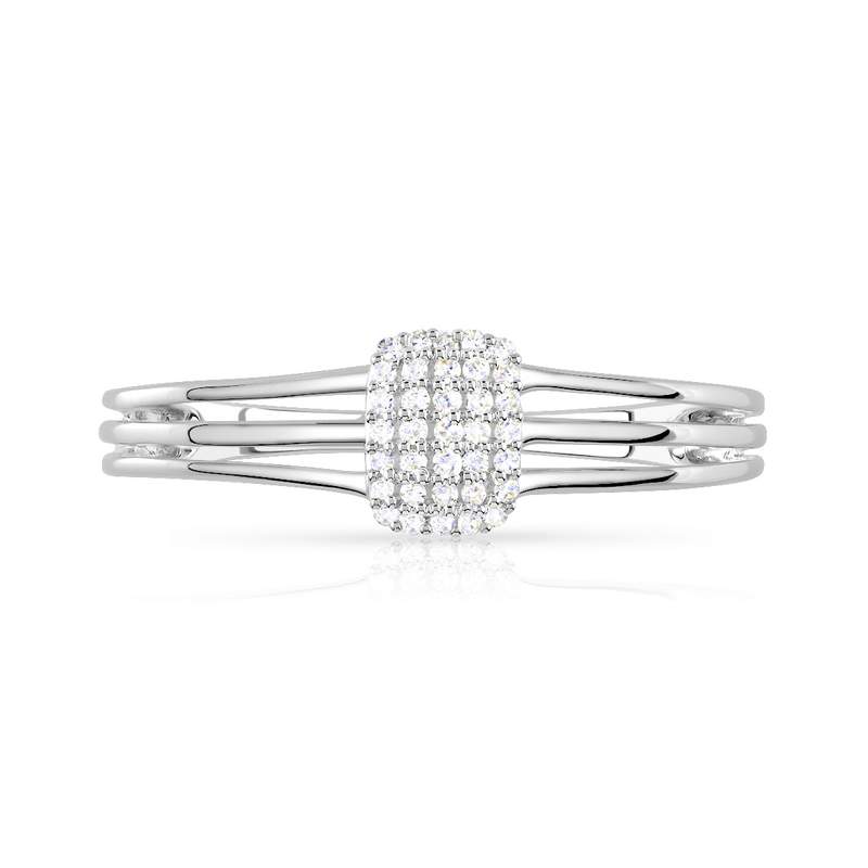 Bague or 375 blanc rectangulaire diamants - vue 3