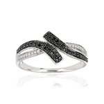 Bague or 375 blanc croisée diamants noirs traités et diamants blancs - vue 1
