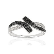 Bague or blanc 375 diamants noirs/blancs