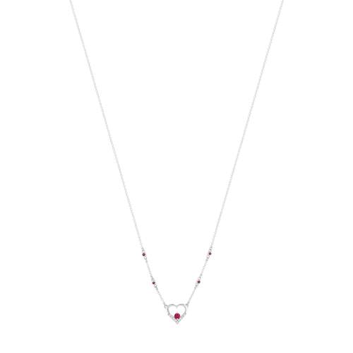 Collier or 375 blanc coeurs rubis et diamants