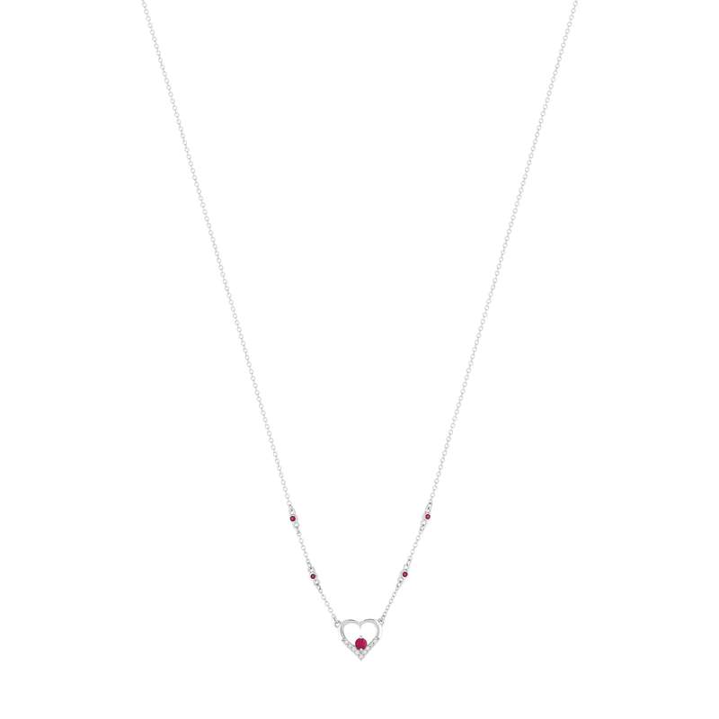 Collier or 375 blanc coeurs rubis et diamants - vue 1