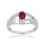 Bague or blanc 375 rubis diamant - vue 1
