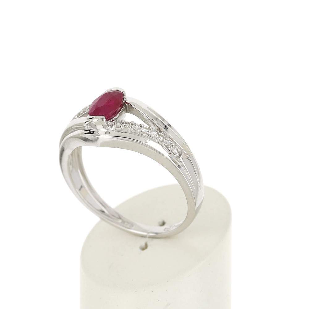 Bague or blanc 375 rubis diamant - vue 3