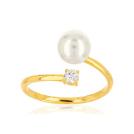 Bague or jaune 375 perle de culture de chine zirc