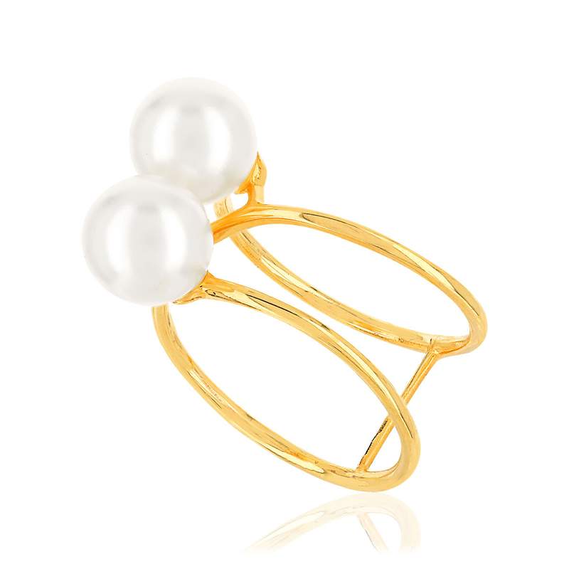 Bague or jaune 375 perles culture chine - vue D1