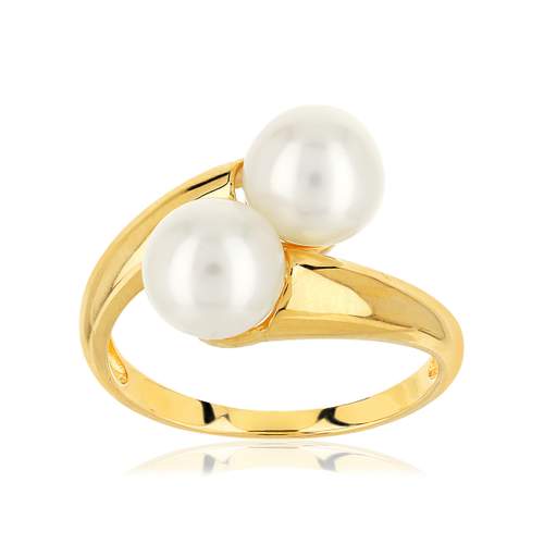 Bague or jaune 375 perles de culture de Chine