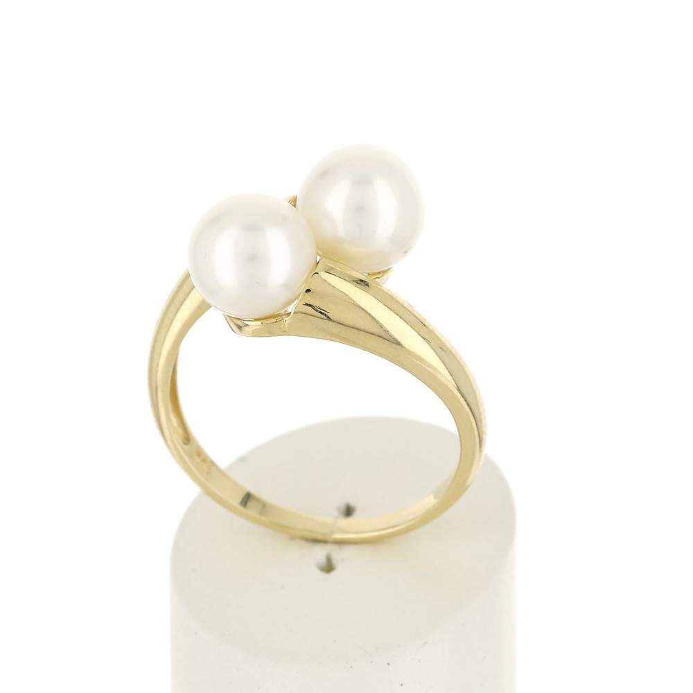 Bague or jaune 375 perles de culture de Chine - vue 2