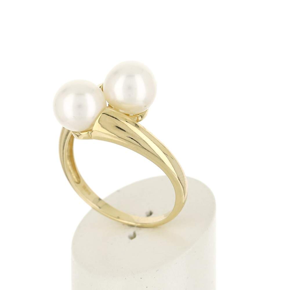 Bague or jaune 375 perles de culture de Chine - vue 3