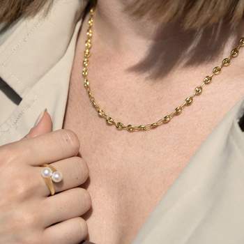 Yellow gold ring 375 Chinese cultured pearls