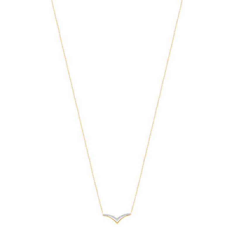 18K two-tone gold 'V' necklace with diamonds, 42 cm - view 1