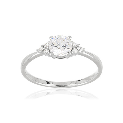 Bague or blanc 375 zirconia - vue V1